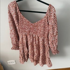 Mittoshop Burnt Orange Floral Mini Dress, size S